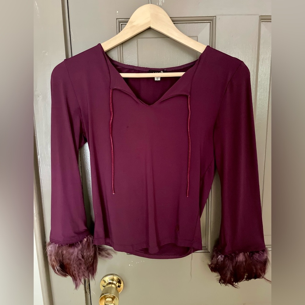 Vintage burgundy top with Fur Cuffs